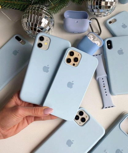 قاب سیلیکونی اورجینال آیفون رنگ آبی آسمانی و مه آلود