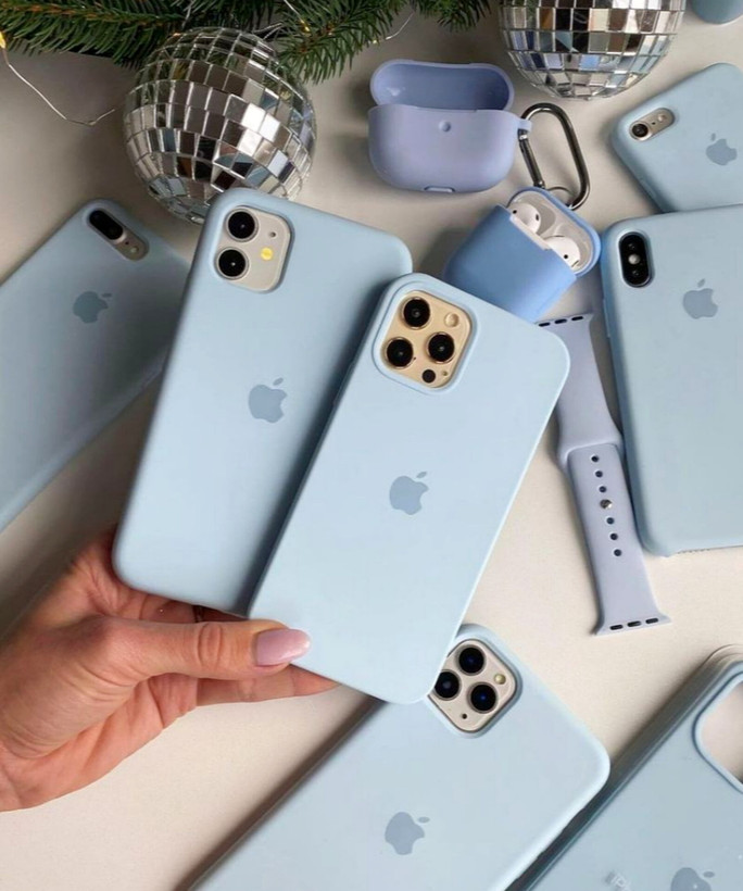 قاب سیلیکونی اورجینال آیفون رنگ آبی آسمانی و مه آلود